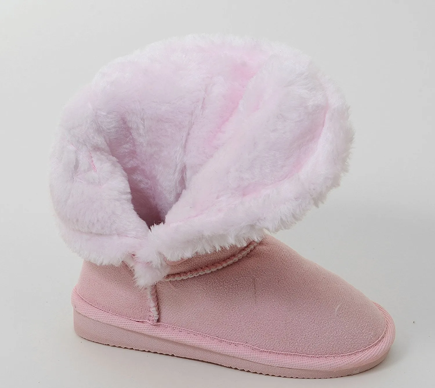 Pink Girls 4 Button Faux Sheepskin Fur Shearling Knee Kids Boots