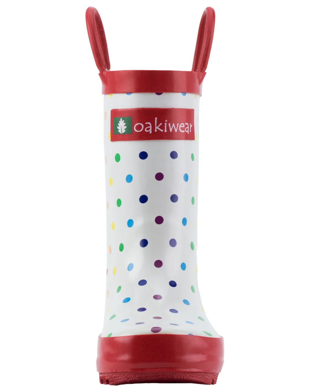 Rainbow Polka Dot Loop Handle Rubber Boots