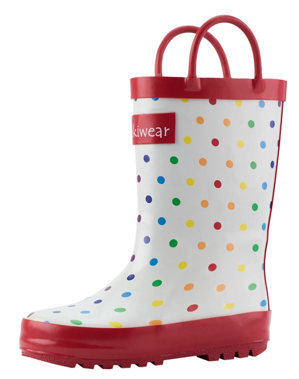 Rainbow Polka Dot Loop Handle Rubber Boots