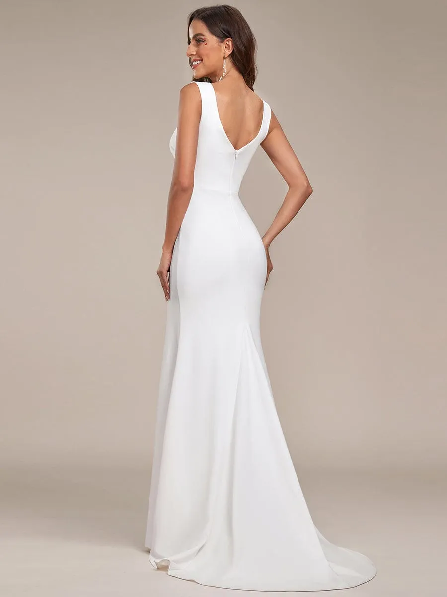 Ruched Bodycon Deep V-Neck Sleeveless Simple Wedding Dress