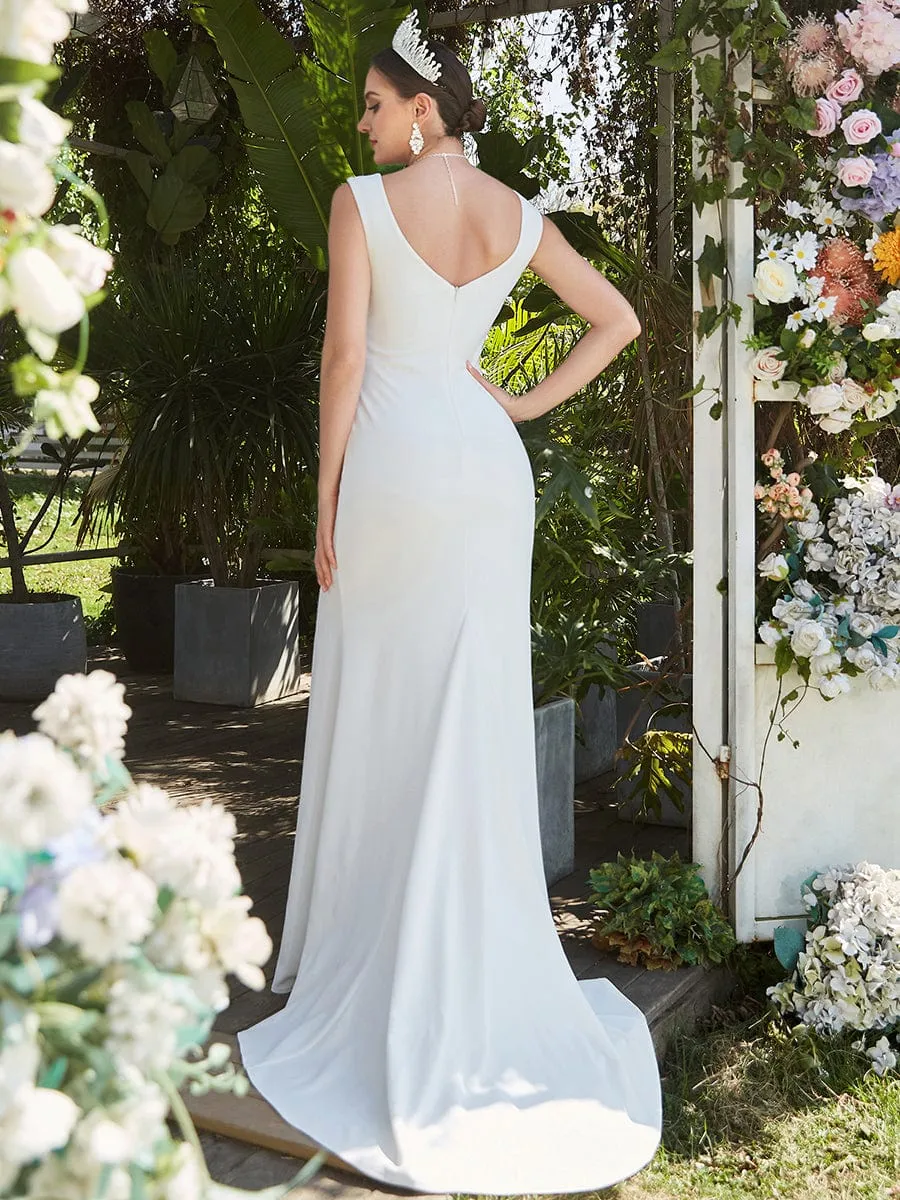 Ruched Bodycon Deep V-Neck Sleeveless Simple Wedding Dress