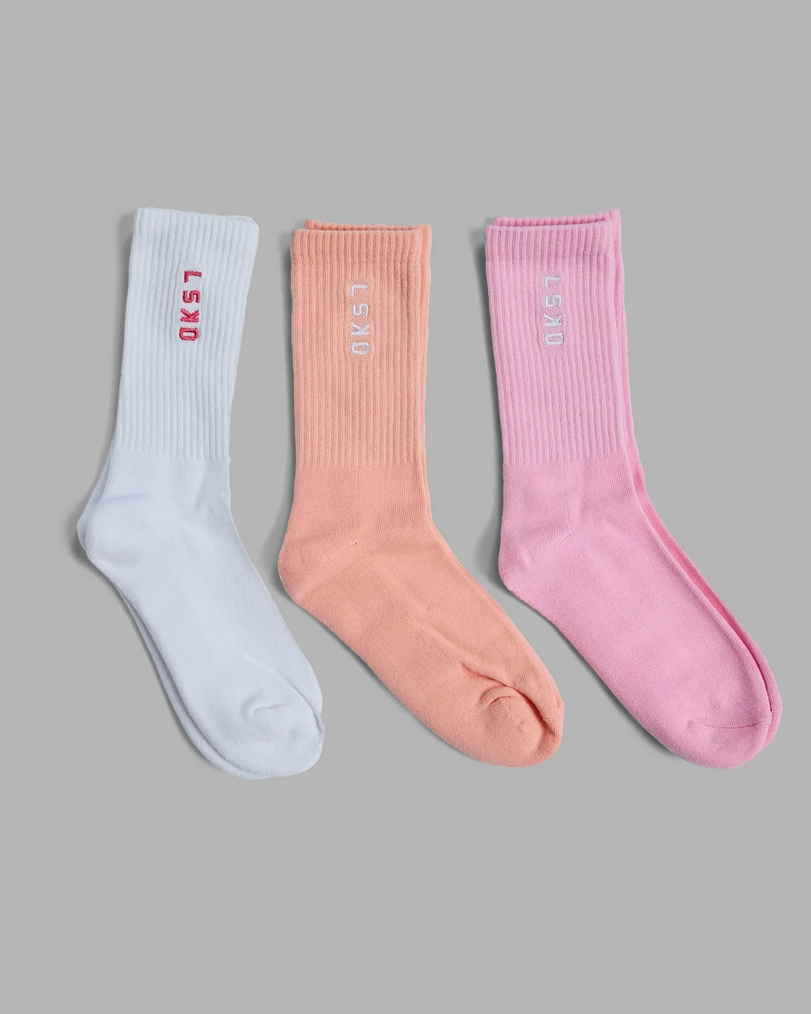 Signal 3 Pack Crew Socks - Bubblegum-White-Murex Shell