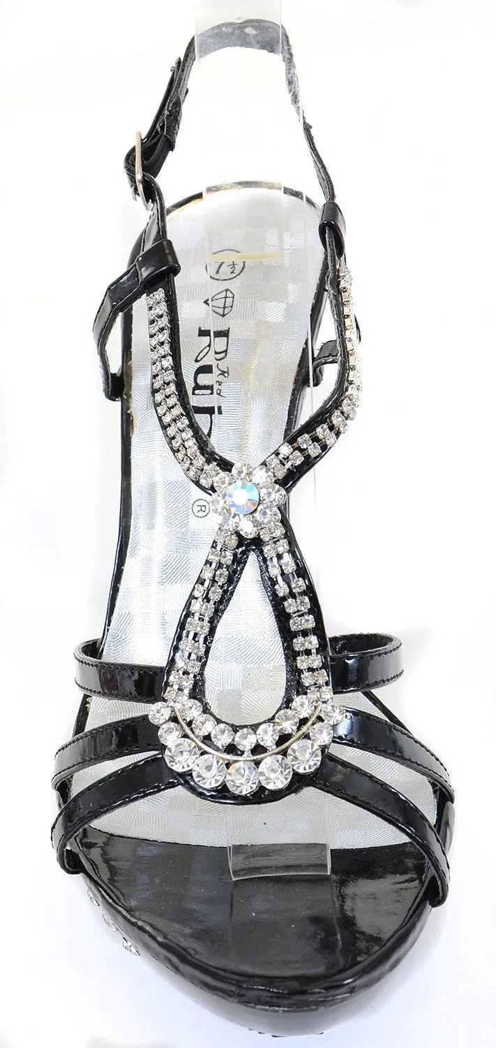 Teardrop Jeweled Formal Wedding Bridal Heel Platform Sandal Black