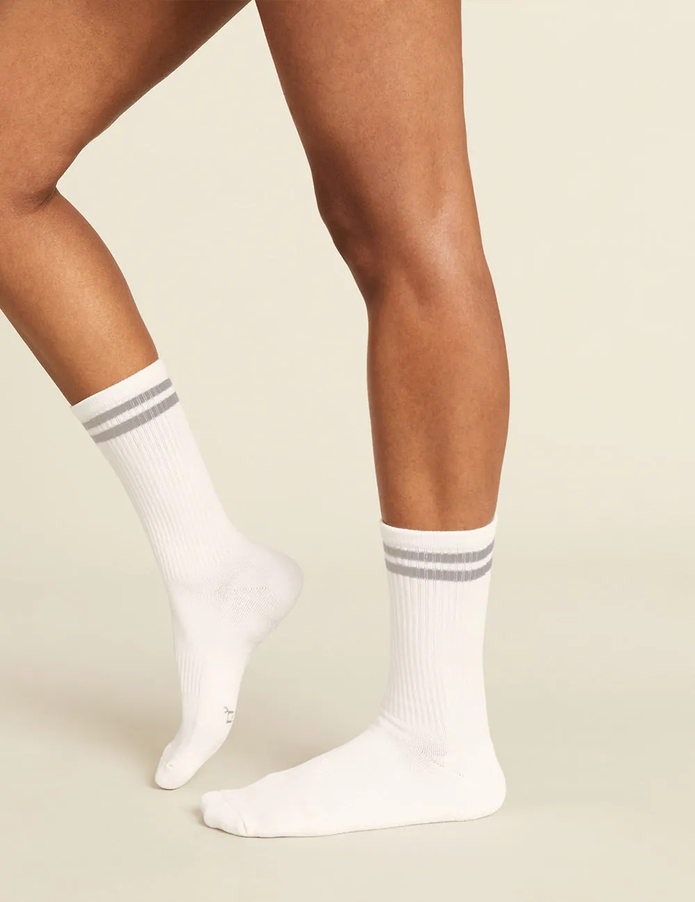 Women's Striped Cushioned Crew Socks - White/Grey