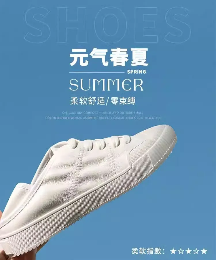 XIANGTUIBAO  Sheepskin Version  Spring New Leather White Shoes Women's Summer Thin Heel Flat Casual Shoes German Training Shoes