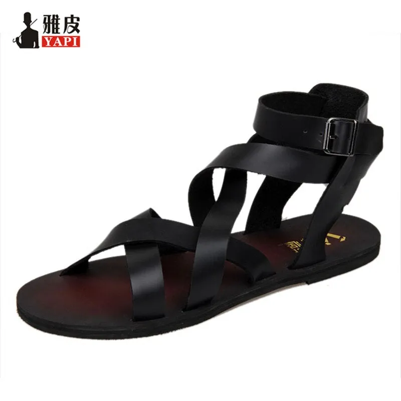 Xituodai  Must Get !Casual Summer Man Real Leather Ankle Strap Cross-tied Shoes Men's Gladiator Narrow Band Roman Sandals