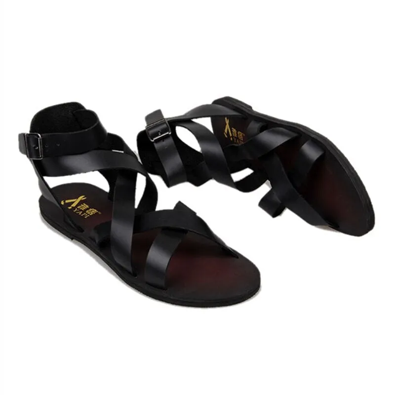 Xituodai  Must Get !Casual Summer Man Real Leather Ankle Strap Cross-tied Shoes Men's Gladiator Narrow Band Roman Sandals